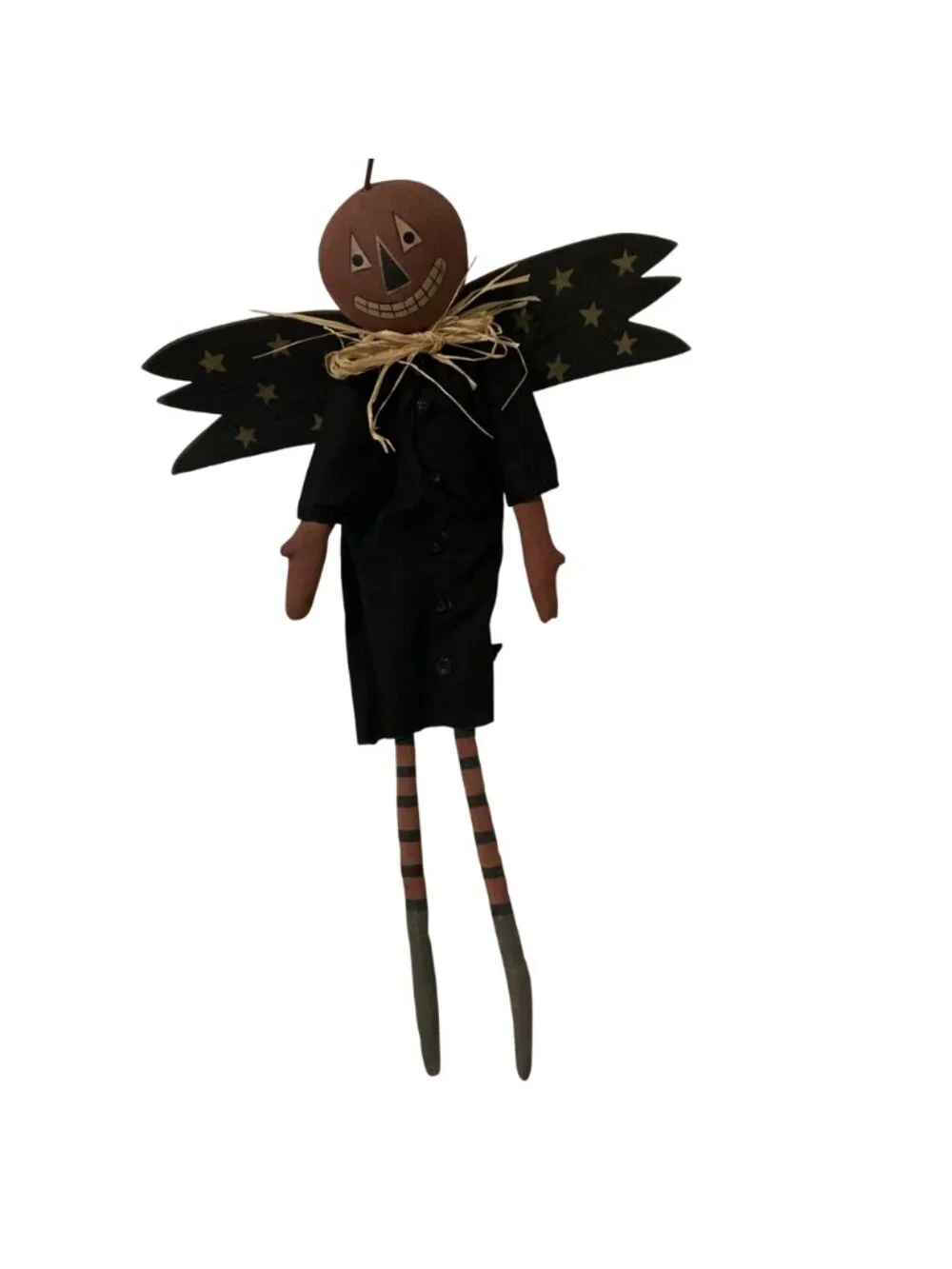 Vintage Halloween Primitive Pumpkin Head Hanging Angel Doll